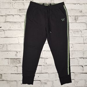 Victoria’s Secret PINK Black Joggers Green Stripe Y2K Athleisure - Size M